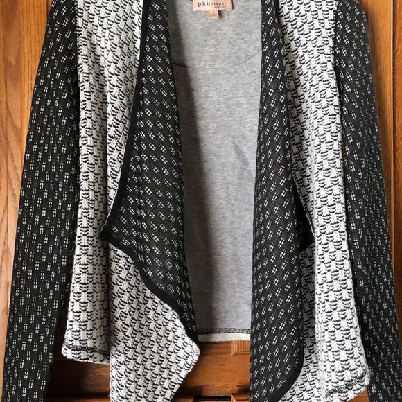 Anthropologie Philosophy Draped Open Woven Cardigan Elbow Patches - S - Picture 4 of 13